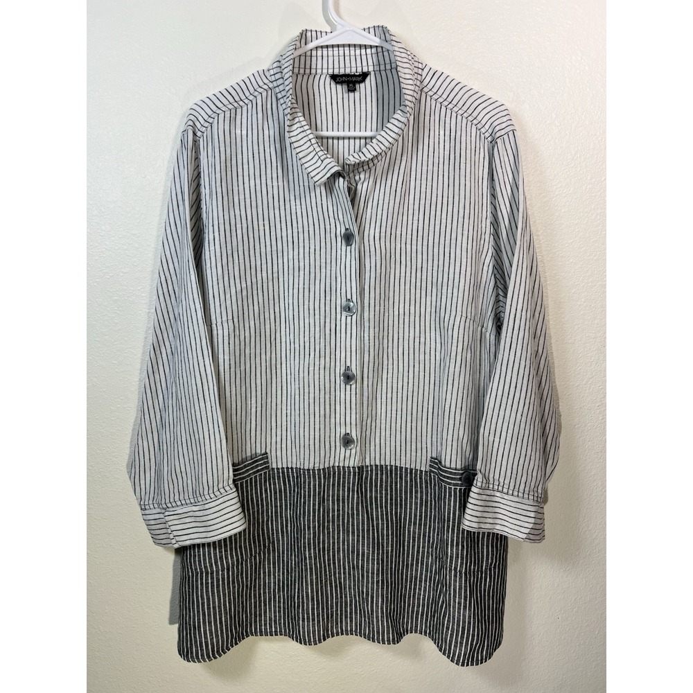 John Mark Tunic Top Shirt Size XL Lagenlook 100% Linen Wired Collar Coastal